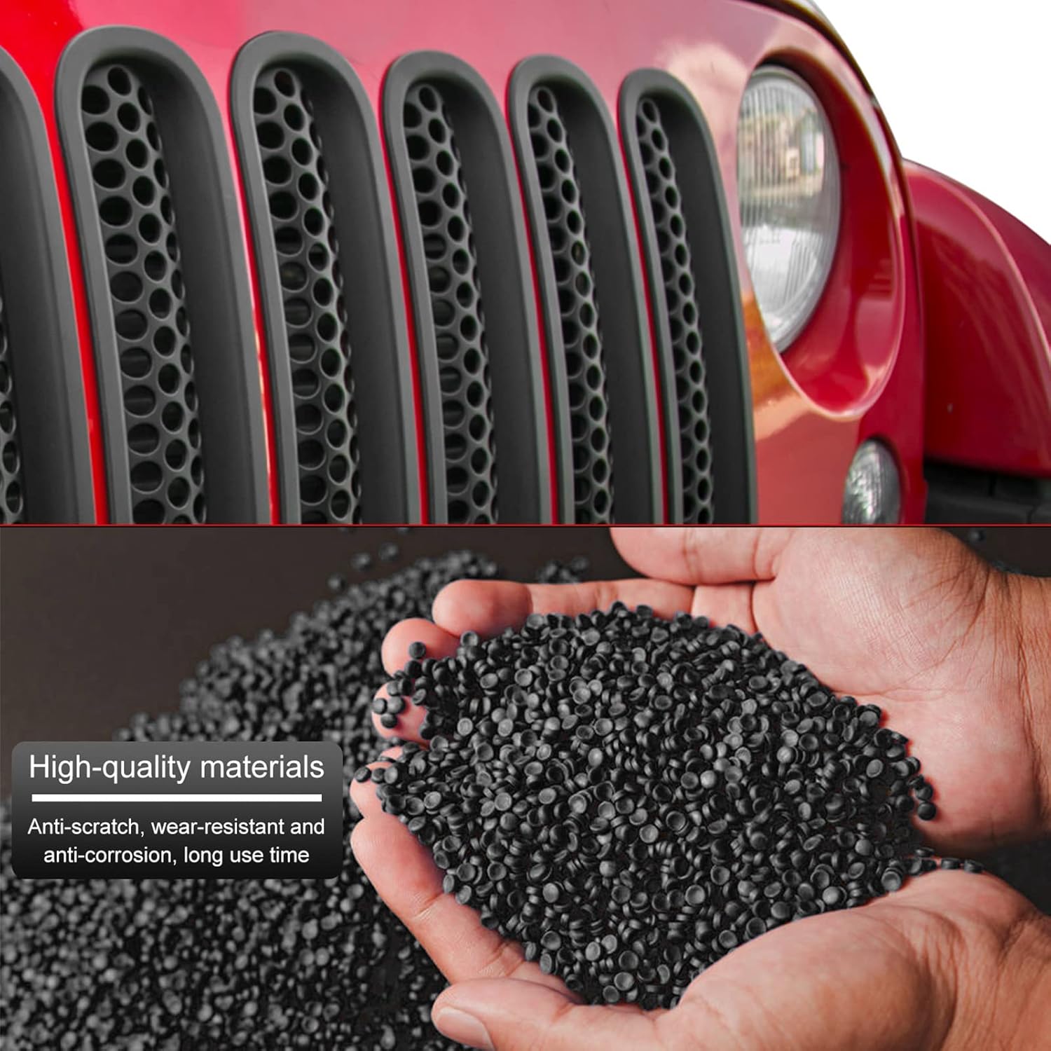 RT-TCZ Upgrade Version Clip-on Grille Front Mesh Grille Inserts Compatible with Jeep Wrangler JK JKU 2007-2015 (Matte Black)